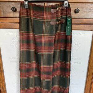 Ralph Lauren NWT Worsted Wool Plaid Wrap Skirt Side Buckles Size 6